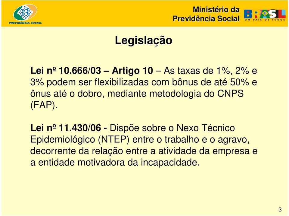 ônus até o dobro, mediante metodologia do CNPS (FAP). Lei nº 11.