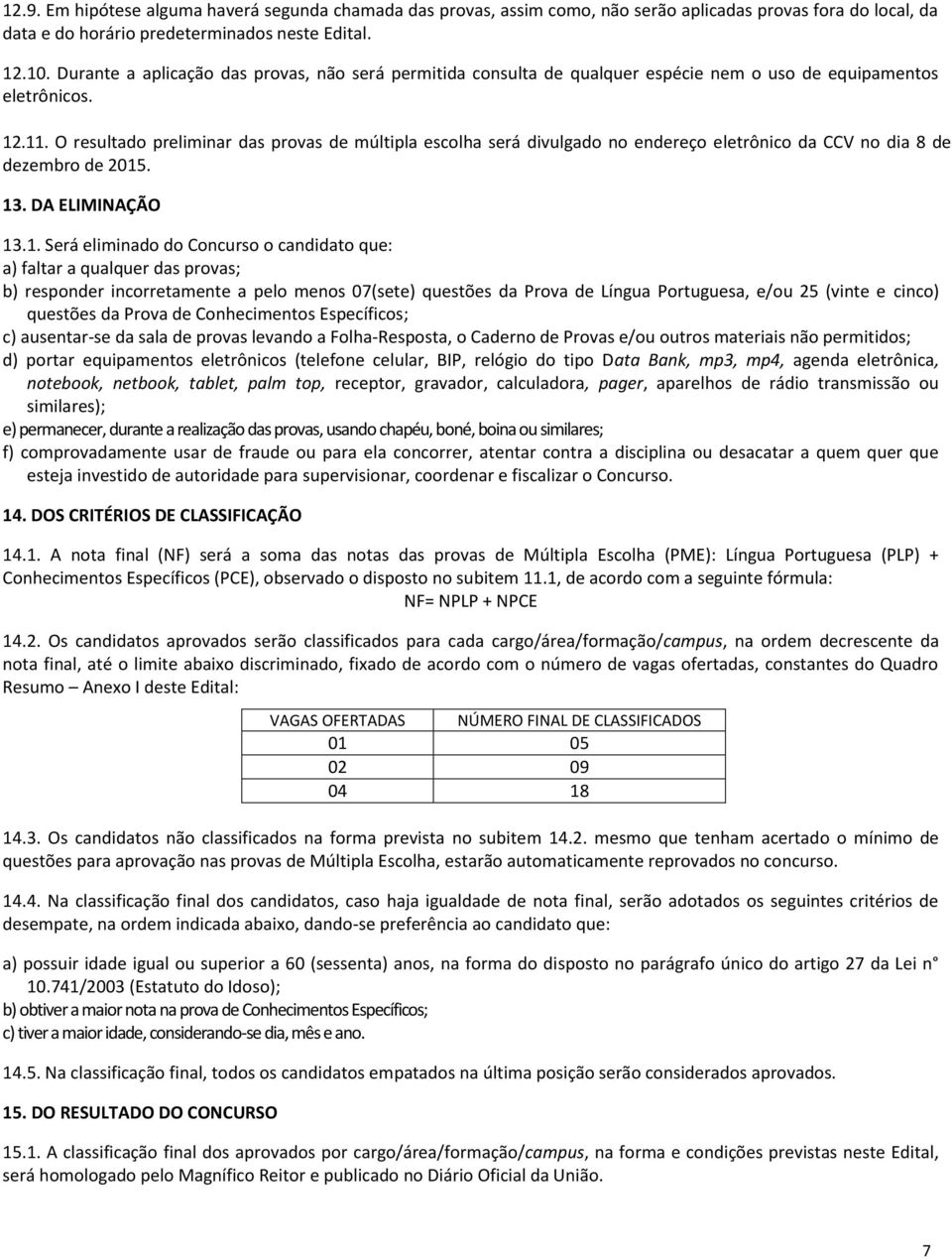 O resultado preliminar das provas de múltipla escolha será divulgado no endereço eletrônico da CCV no dia 8 de dezembro de 2015