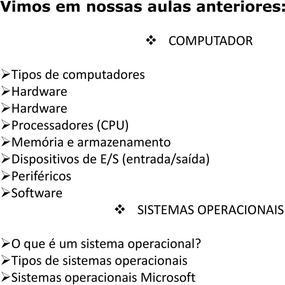 (entrada/saída) Periféricos Software SISTEMAS OPERACIONAIS O que é um