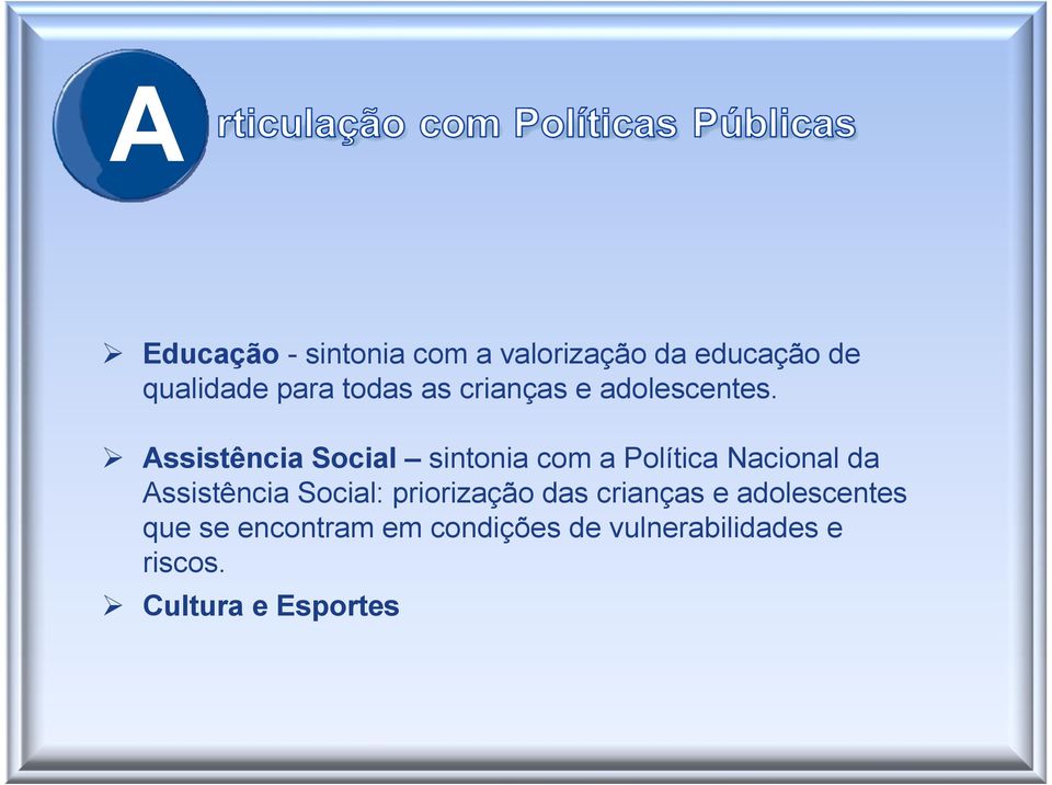 Assistência Social sintonia com a Política Nacional da Assistência Social: