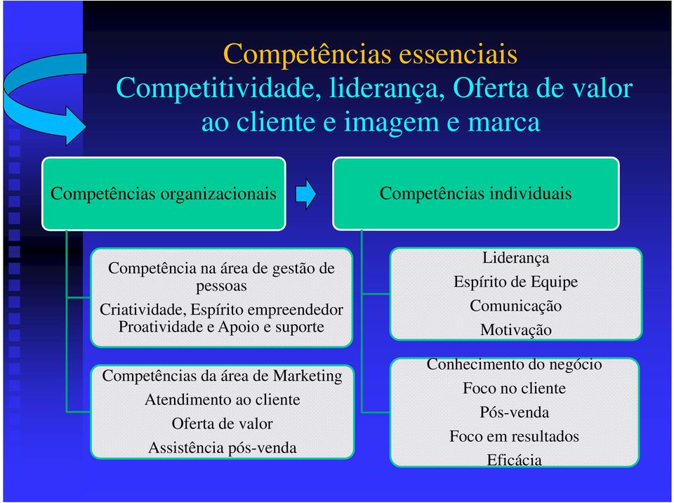 Proatividade e Apoio e suporte Competências da área de Marketing Atendimento ao cliente Oferta de valor Assistência