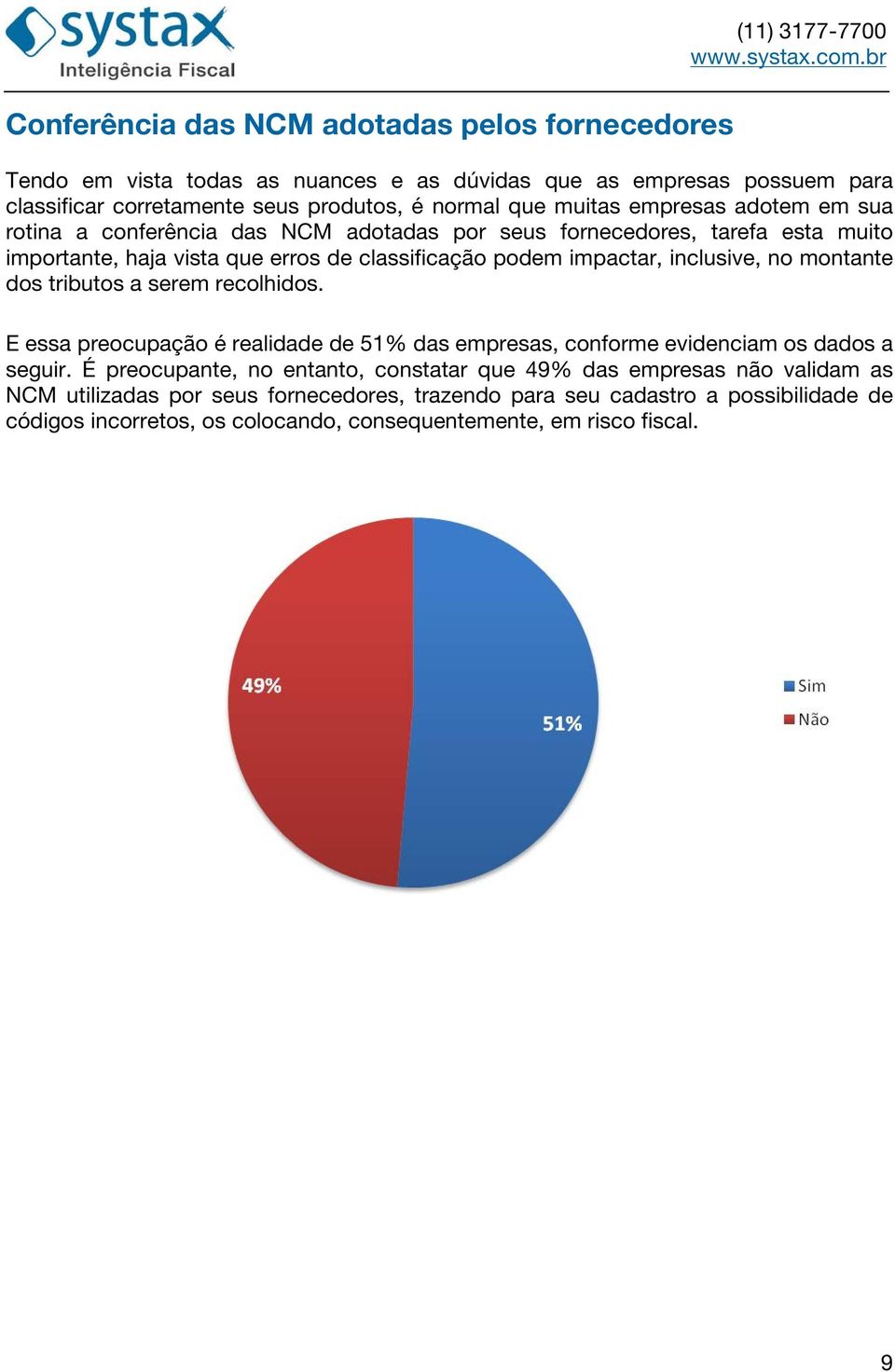 impactar, inclusive, no montante dos tributos a serem recolhidos. E essa preocupação é realidade de 51% das empresas, conforme evidenciam os dados a seguir.