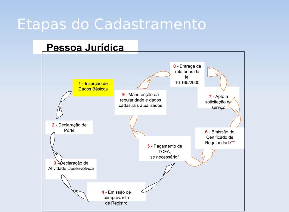 165/2000 7 - Apto a solicitação do serviço 2 - Declaração de Porte 3 - Declaração de Atividade