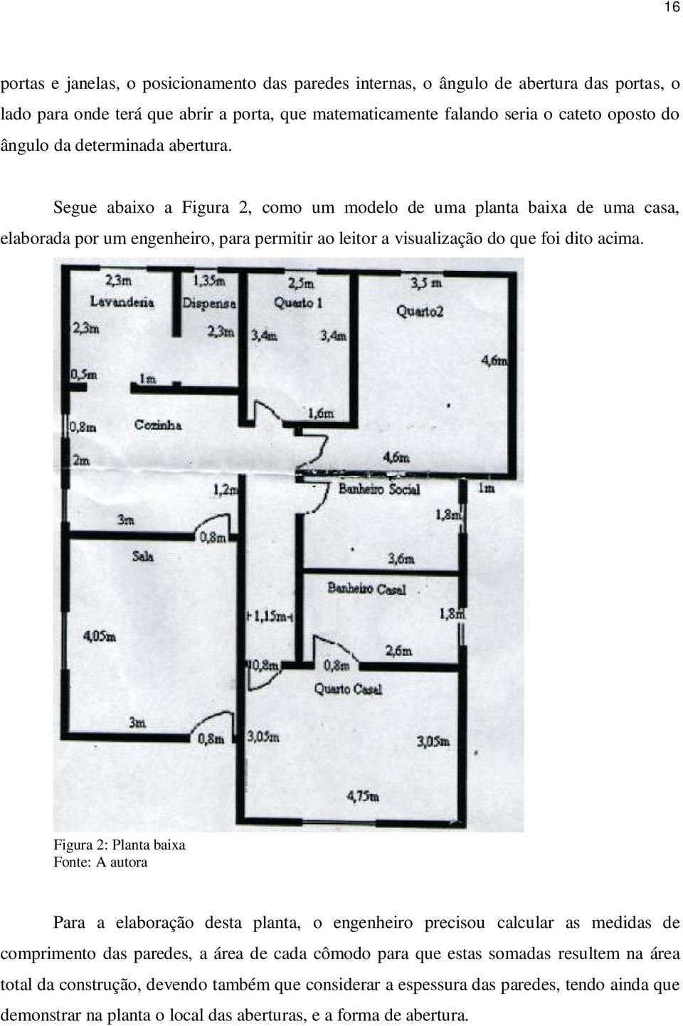 Segue abaixo a Figura 2, como um modelo de uma planta baixa de uma casa, elaborada por um engenheiro, para permitir ao leitor a visualização do que foi dito acima.