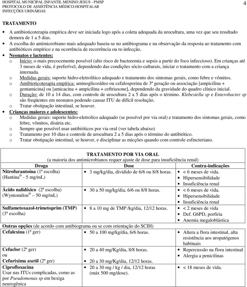 Neonatos e lactentes: o Início: o mais precocemente possível (alto risco de bacteremia e sepsis a partir do foco infeccioso).