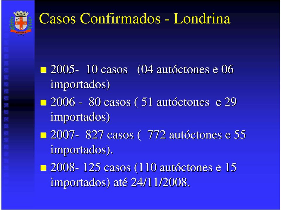 importados) 2007-827 casos ( 772 autóctones e 55