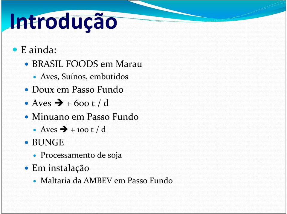 Minuano em Passo Fundo Aves + 100 t / d BUNGE