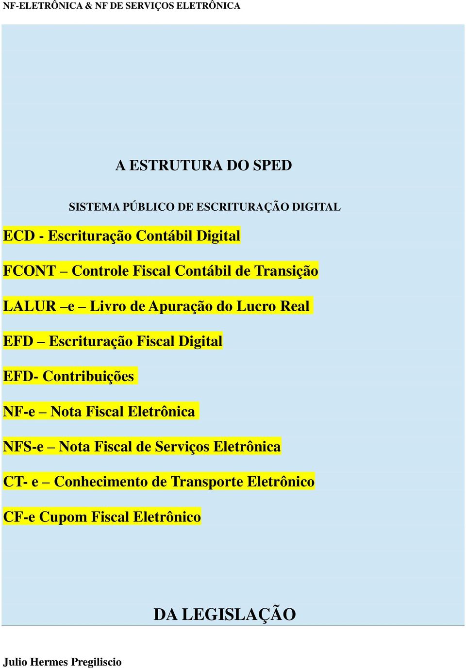 Escrituração Fiscal Digital EFD- Contribuições NF-e Nota Fiscal Eletrônica NFS-e Nota Fiscal de