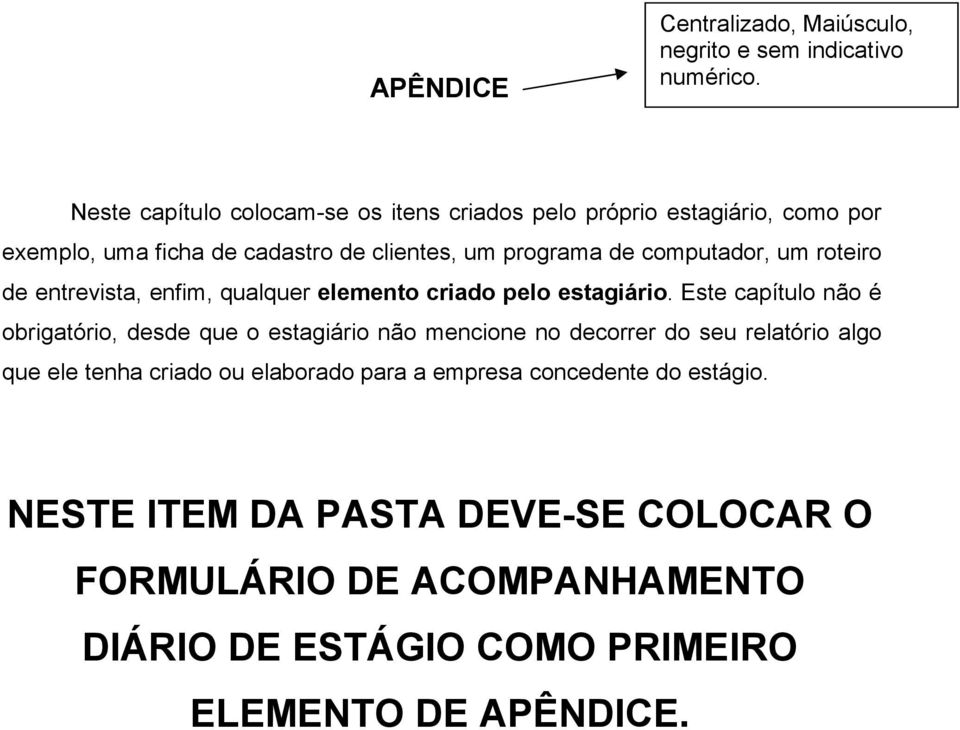 computador, um roteiro de entrevista, enfim, qualquer elemento criado pelo estagiário.