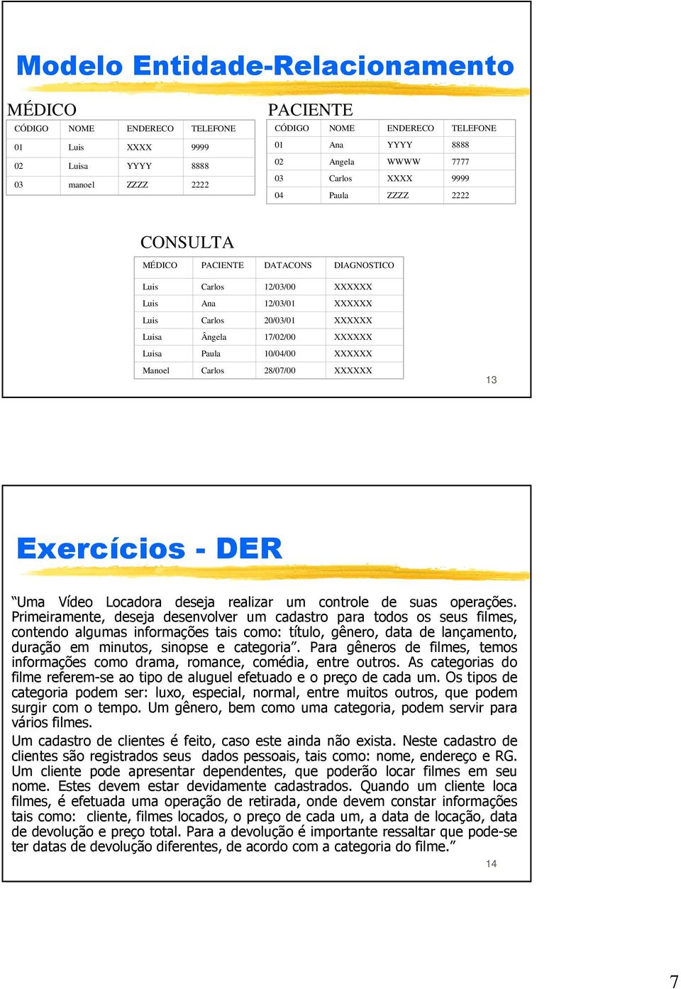 13 Exercícios - DER Uma Vídeo Locadora deseja realizar um controle de suas operações.