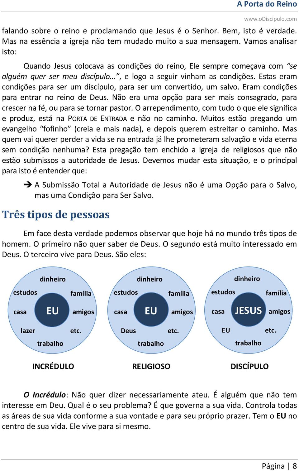 Estas eram condições para ser um discípulo, para ser um convertido, um salvo. Eram condições para entrar no reino de Deus.