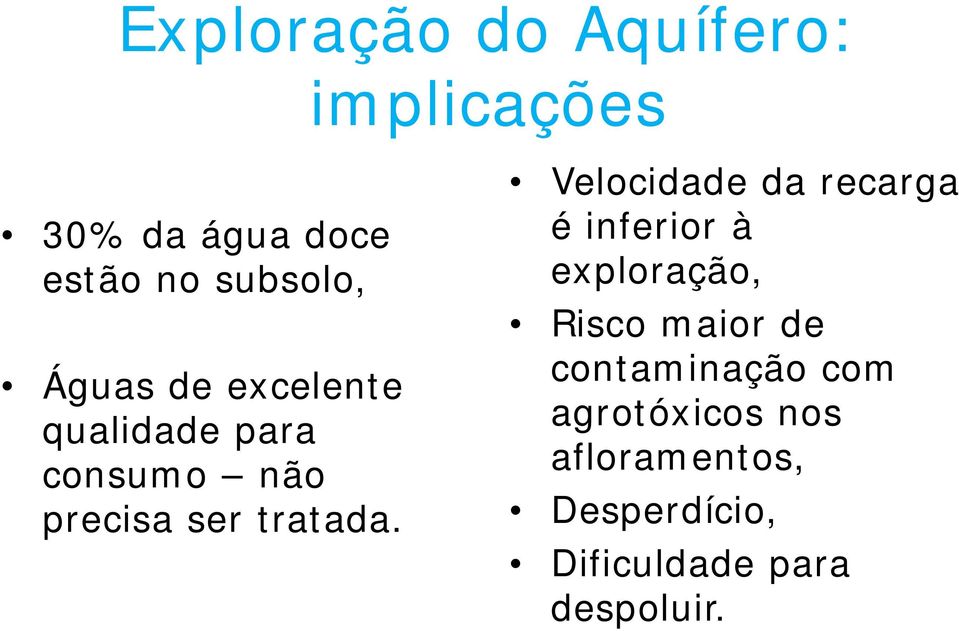 Velocidade da recarga é inferior à exploração, Risco maior de contaminação