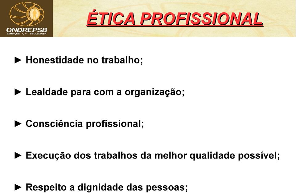 profissional; Execução dos trabalhos da melhor