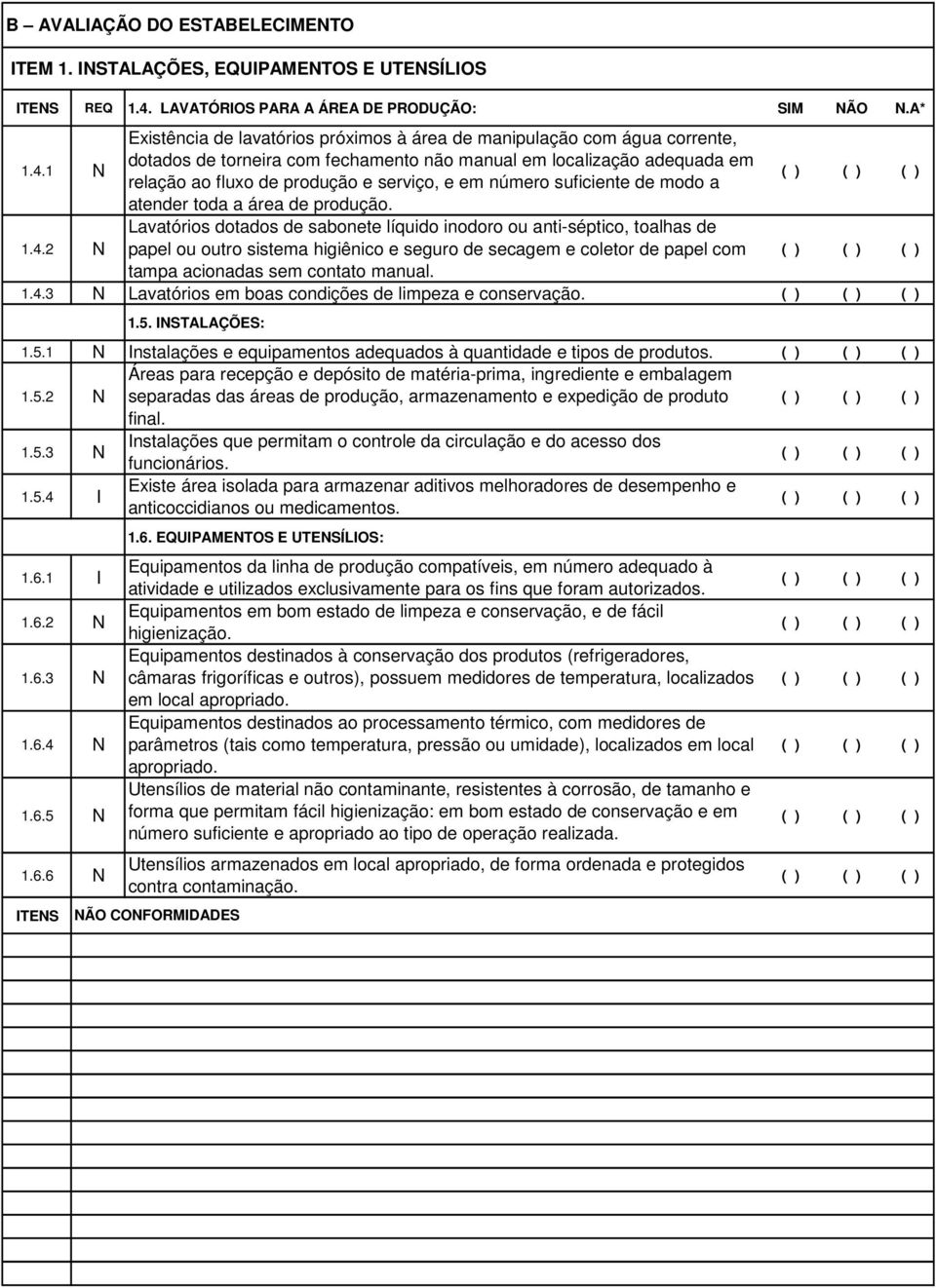 1 N Existência de lavatórios próximos à área de manipulação com água corrente, dotados de torneira com fechamento não manual em localização adequada em relação ao fluxo de produção e serviço, e em