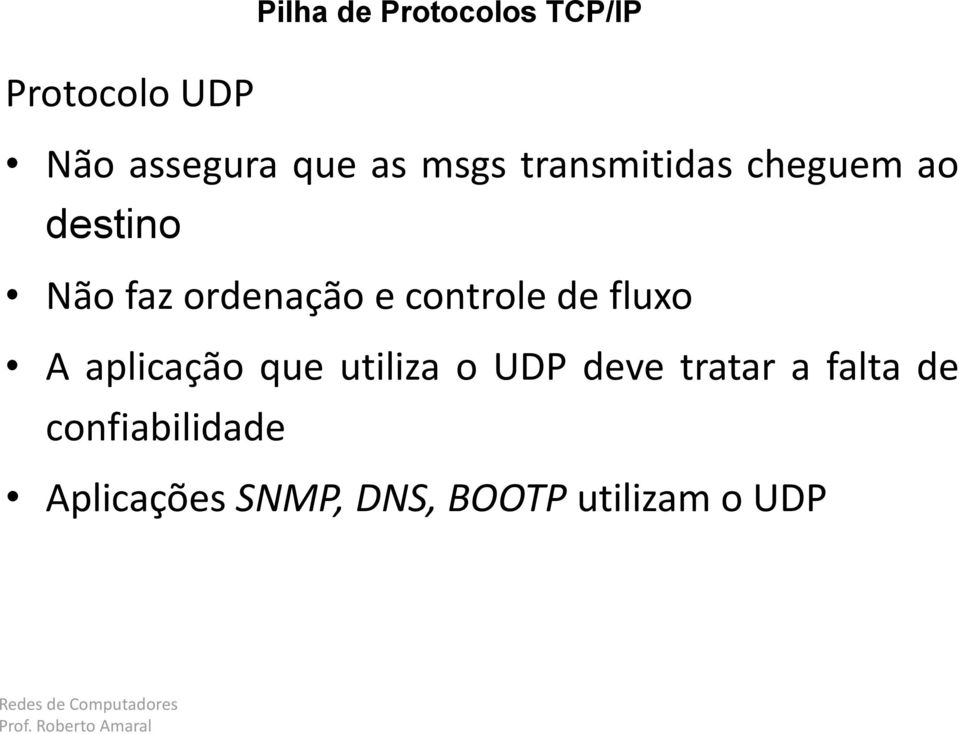 utiliza o UDP deve tratar a falta de confiabilidade Aplicações