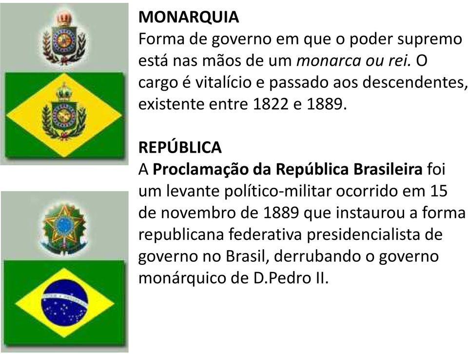 REPÚBLICA A Proclamação da República Brasileira foi um levante político-militar ocorrido em 15 de