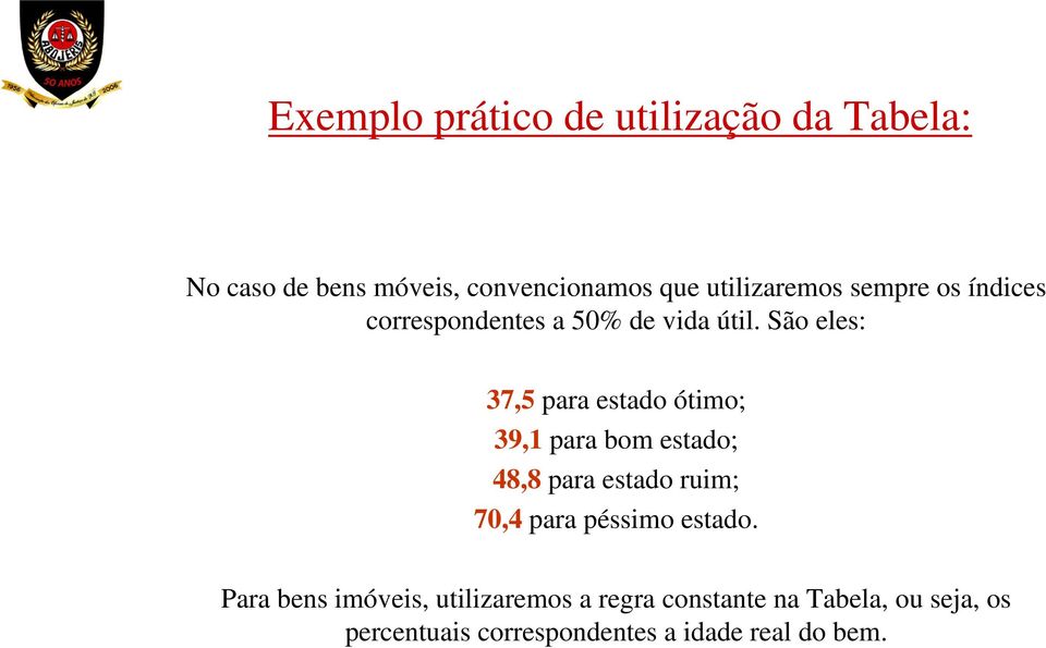 São eles: 37,5 para estado ótimo; 39,1 para bom estado; 48,8 para estado ruim; 70,4 para