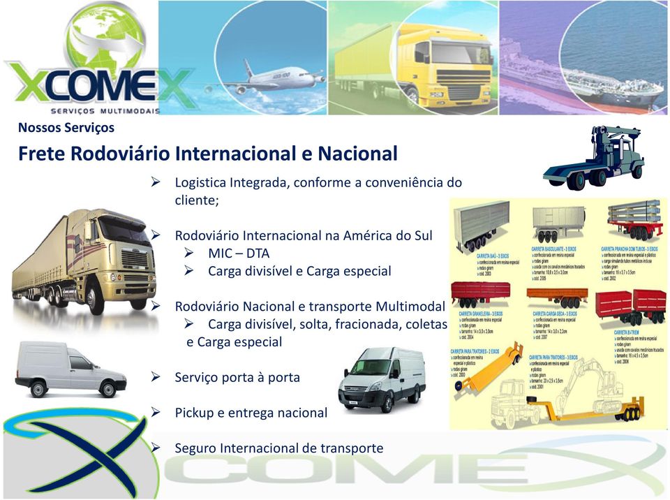 Carga especial Rodoviário Nacional e transporte Multimodal Carga divisível, solta, fracionada,