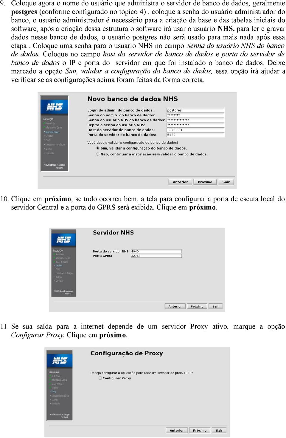 usuário postgres não será usado para mais nada após essa etapa. Coloque uma senha para o usuário NHS no campo Senha do usuário NHS do banco de dados.