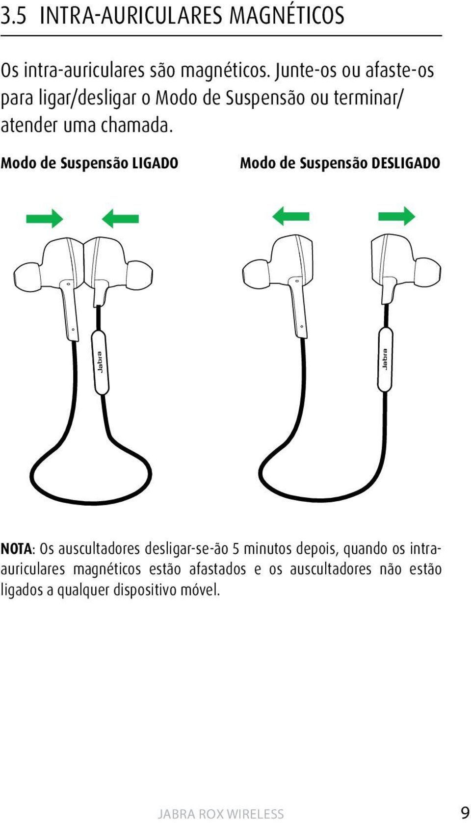Modo de Suspensão LIGADO Modo de Suspensão DESLIGADO jabra jabra NOTA: Os auscultadores desligar-se-ão