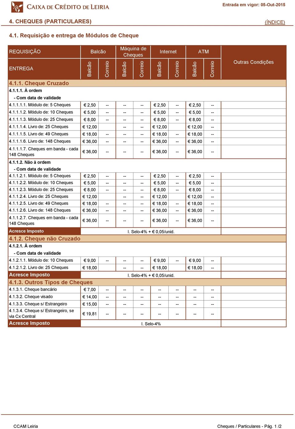 1.1.1. À ordem - Com data de validade 4.1.1.1.1. Módulo de: 5 Cheques 4.1.1.1.2. Módulo de: 10 Cheques 4.1.1.1.3. Módulo de: 25 Cheques 4.1.1.1.4. Livro de: 25 Cheques 4.1.1.1.5. Livro de: 49 Cheques 4.