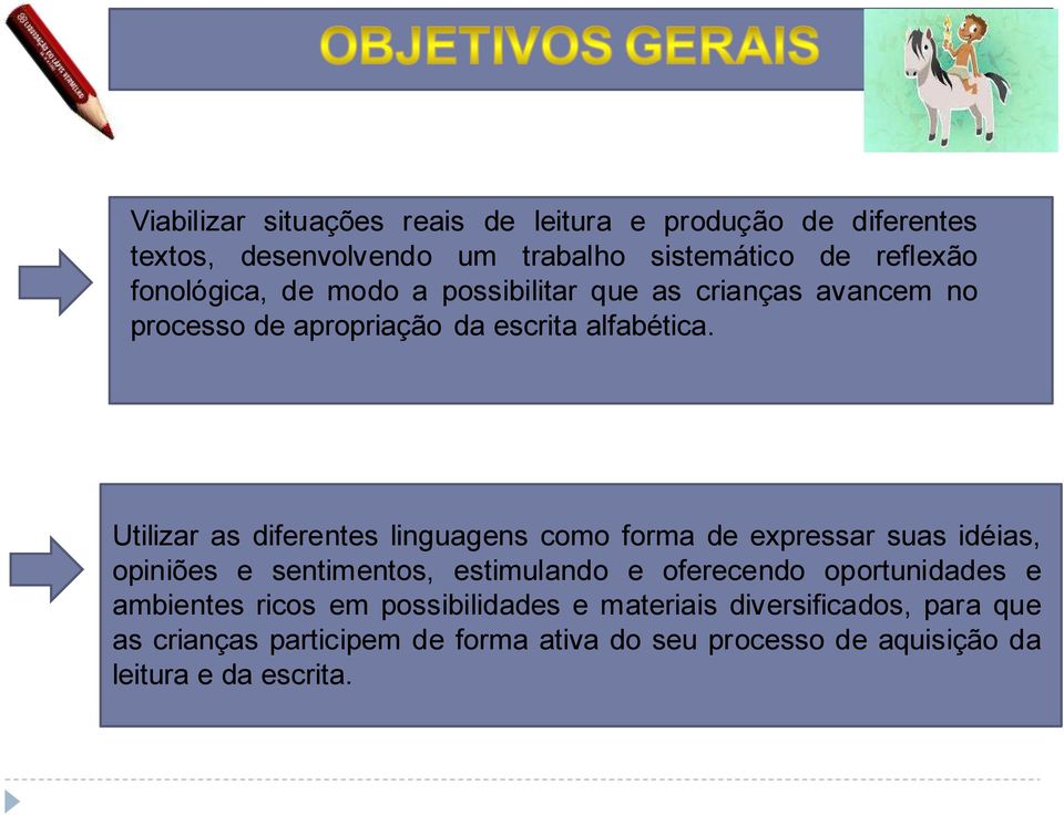 Utilizar as diferentes linguagens como forma de expressar suas idéias, opiniões e sentimentos, estimulando e oferecendo