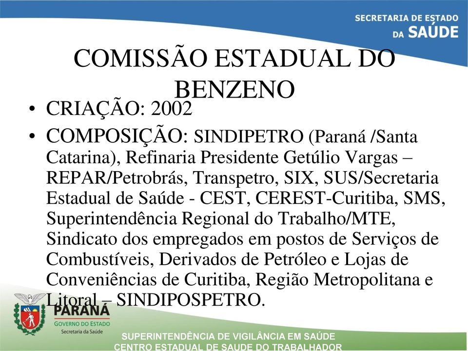 CEREST-Curitiba, SMS, Superintendência Regional do Trabalho/MTE, Sindicato dos empregados em postos de