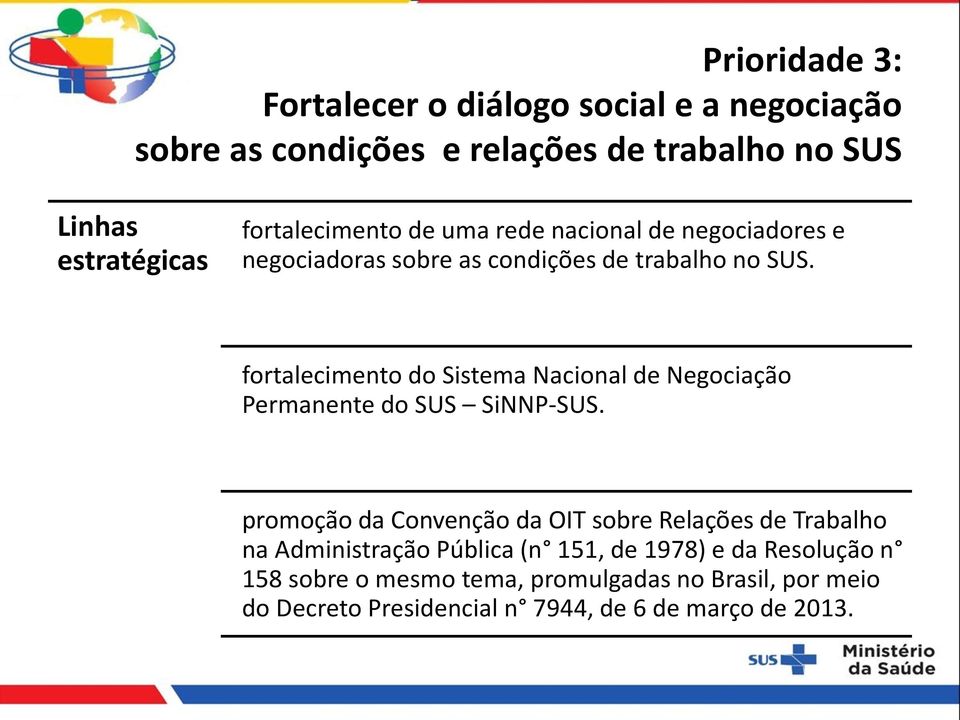 fortalecimento do Sistema Nacional de Negociação Permanente do SUS SiNNP-SUS.