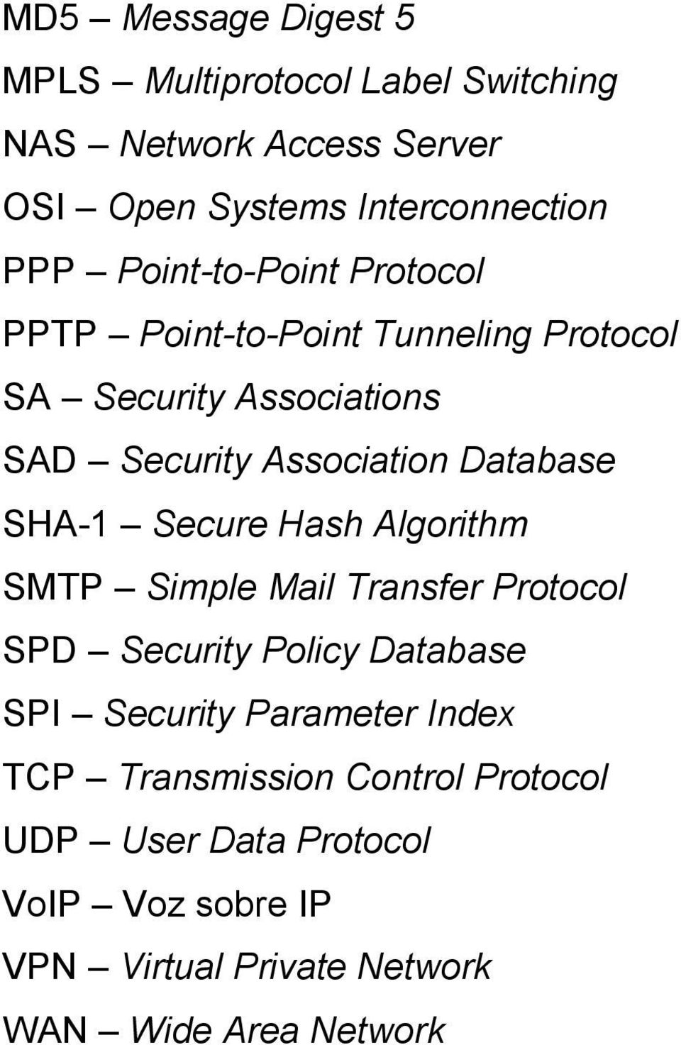 SHA-1 Secure Hash Algorithm SMTP Simple Mail Transfer Protocol SPD Security Policy Database SPI Security Parameter Index