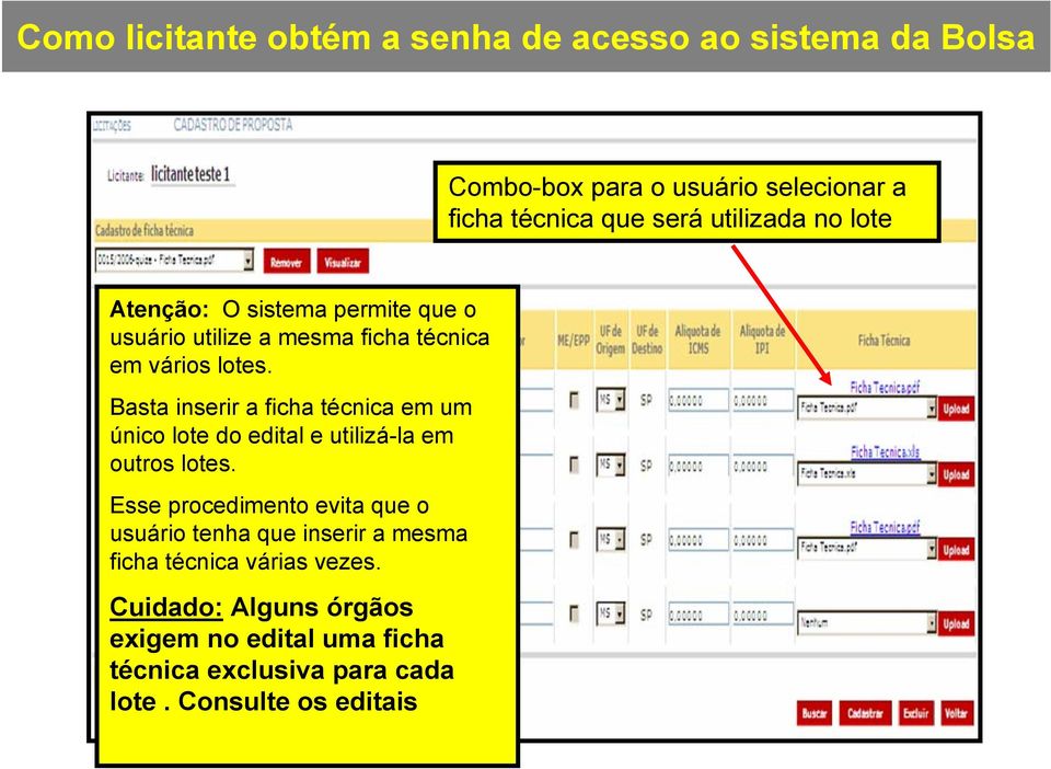 Basta inserir a ficha técnica em um único lote do edital e utilizá-la em outros lotes.