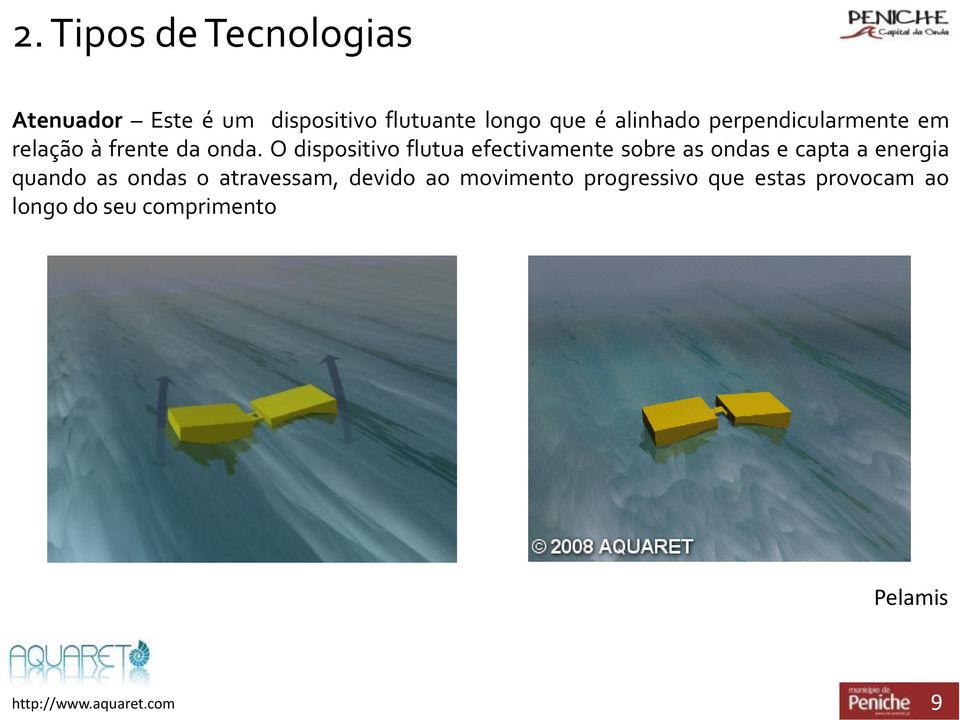 O dispositivo flutua efectivamente sobre as ondas e capta a energia quando as ondas o