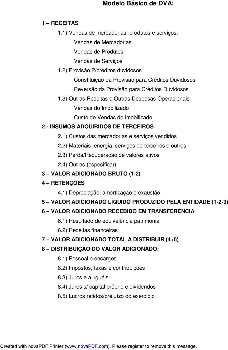 3) Outras Receitas e Outras Despesas Operacionais Vendas do Imobilizado Custo de Vendas do Imobilizado 2 - INSUMOS ADQUIRIDOS DE TERCEIROS 2.1) Custos das mercadorias e serviços vendidos 2.