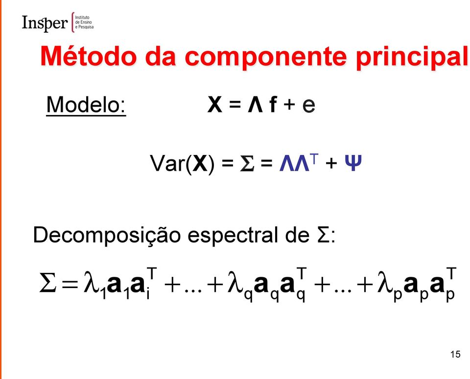 Decomposição espectral de Σ: Σ = λ a a T