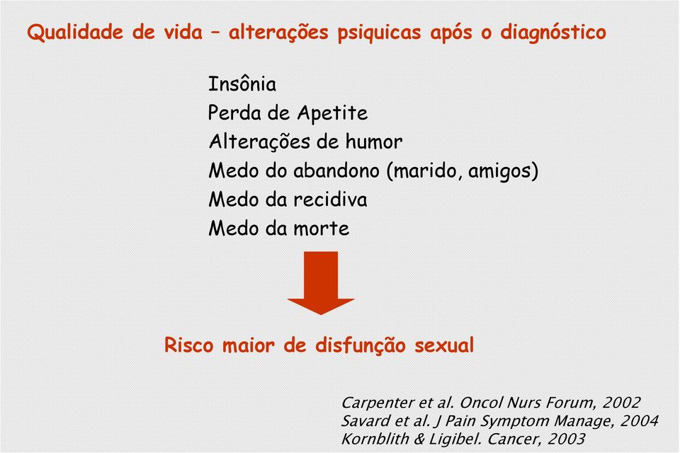Medo da morte Risco maior de disfunção sexual Carpenter et al.
