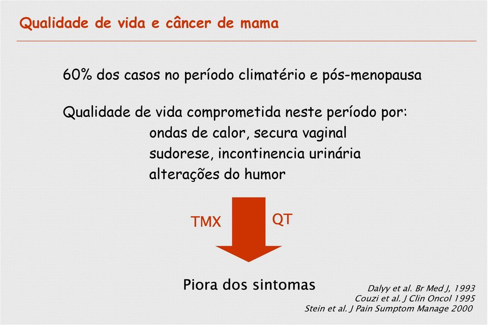 sudorese, incontinencia urinária alterações do humor TMX QT Piora dos sintomas Dalyy