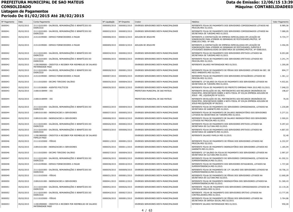 088,05 0000041 0000008/2015 0000015/2015 ADILSON DE JESUS-ME REFERENTE A CONTRATAÇÃO DE EMPRESA ESPECIALIZADA EM LOCAÇÃO DE SONORIZAÇÃO PARA ATENDER AS DEMANDAS DE FESTIVIDADES.PROTOC. Nº 0588/2015.