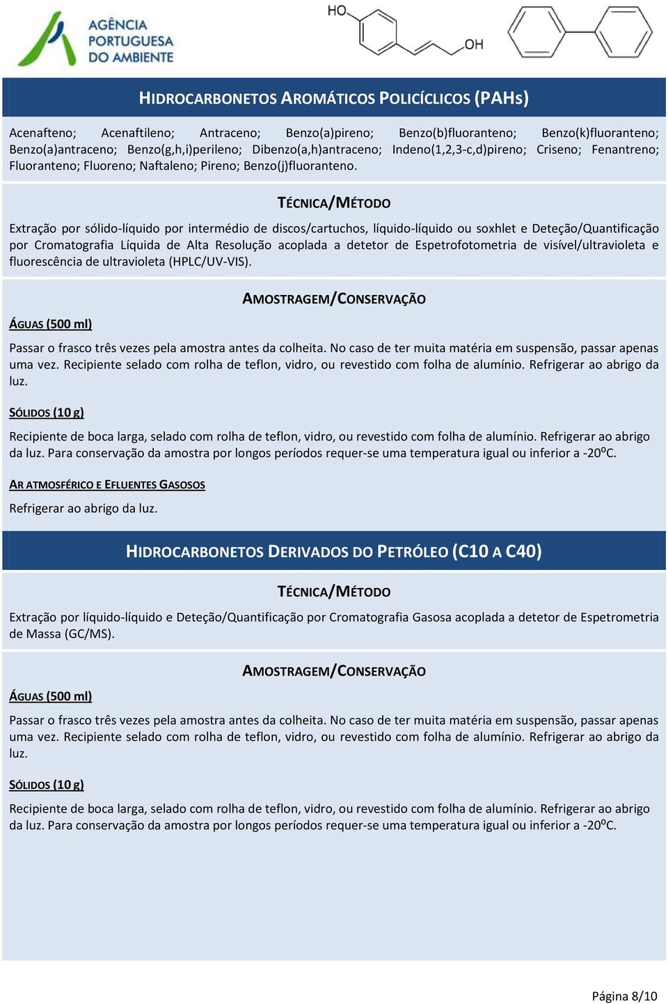 Extração por sólido-líquido por intermédio de discos/cartuchos, líquido-líquido ou soxhlet e Deteção/Quantificação por Cromatografia Líquida de Alta Resolução acoplada a detetor de Espetrofotometria