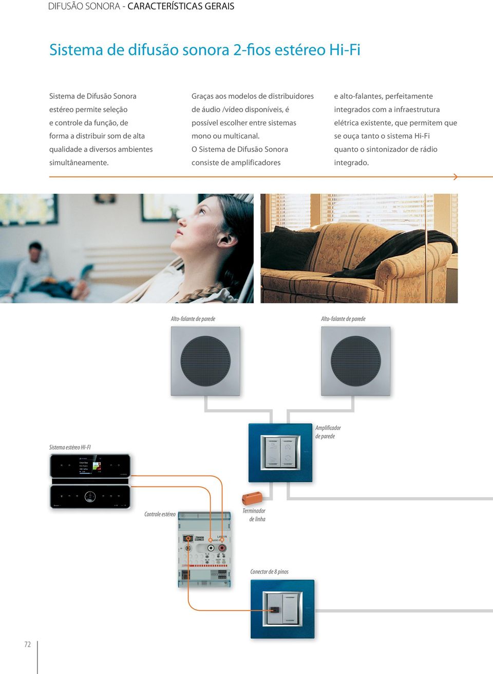 Graças aos modelos de distribuidores de áudio /vídeo disponíveis, é possível escolher entre sistemas mono ou multicanal.