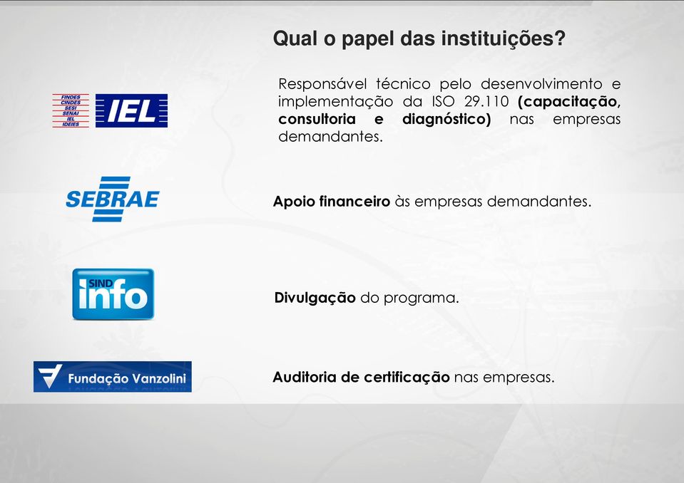 110 (capacitação, consultoria e diagnóstico) nas empresas