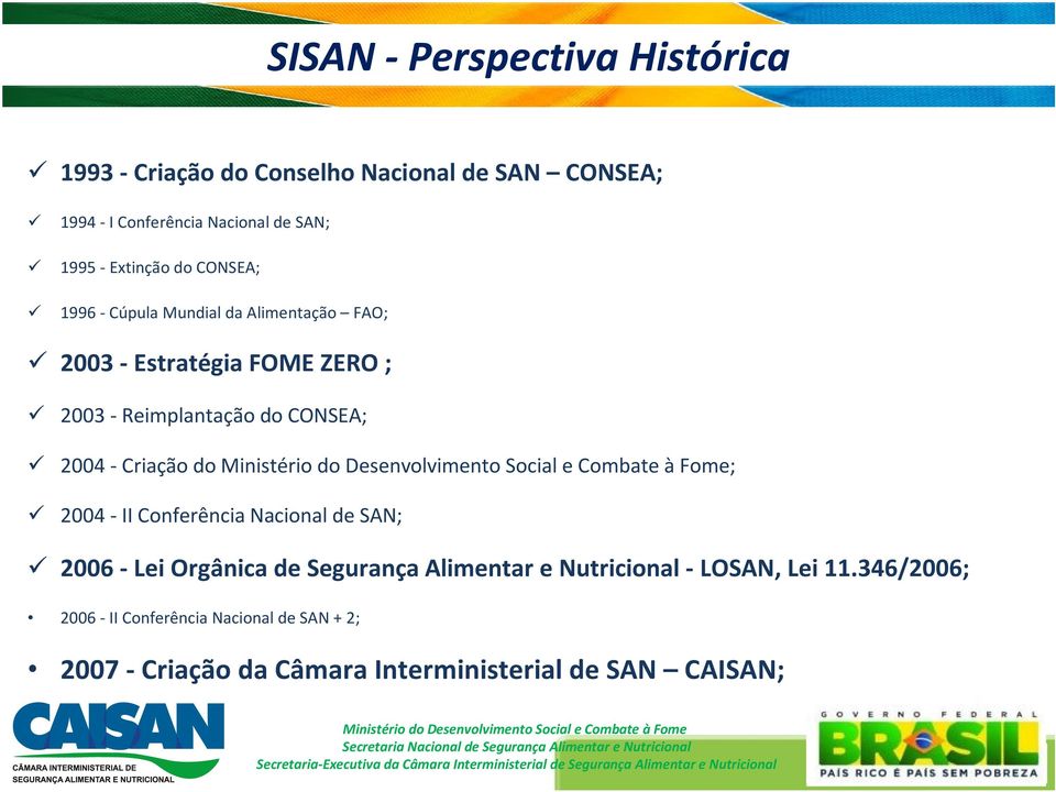 - Lei Orgânica de Segurança Alimentar e Nutricional - LOSAN, Lei 11.