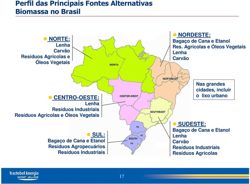 Agrícolas e Óleos Vegetais Lenha Carvão CENTRO-OESTE: Lenha Resíduos Industriais Resíduos Agrícolas e Óleos Vegetais