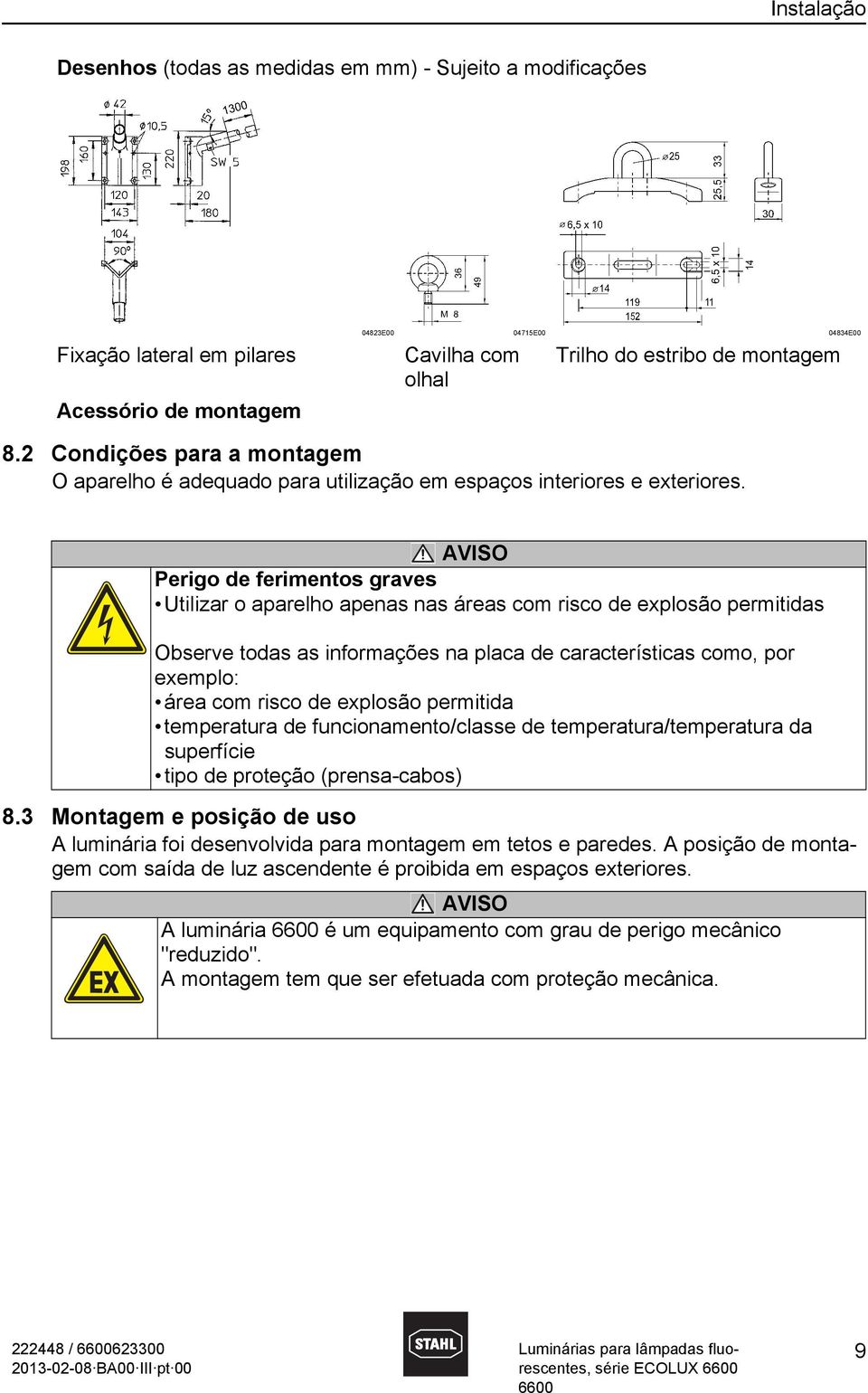 AVISO Perigo de ferimentos graves Utilizar o aparelho apenas nas áreas com risco de explosão permitidas Observe todas as informações na placa de características como, por exemplo: área com risco de