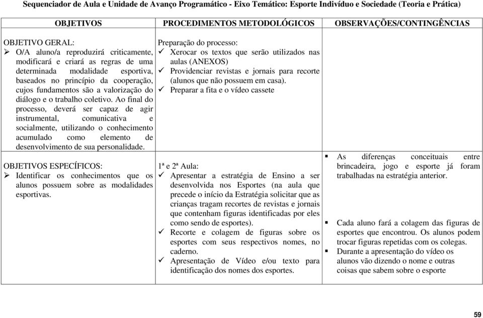 trabalho coletivo. Ao final do processo, deverá ser capaz de agir instrumental, comunicativa e socialmente, utilizando o conhecimento acumulado como elemento de desenvolvimento de sua personalidade.