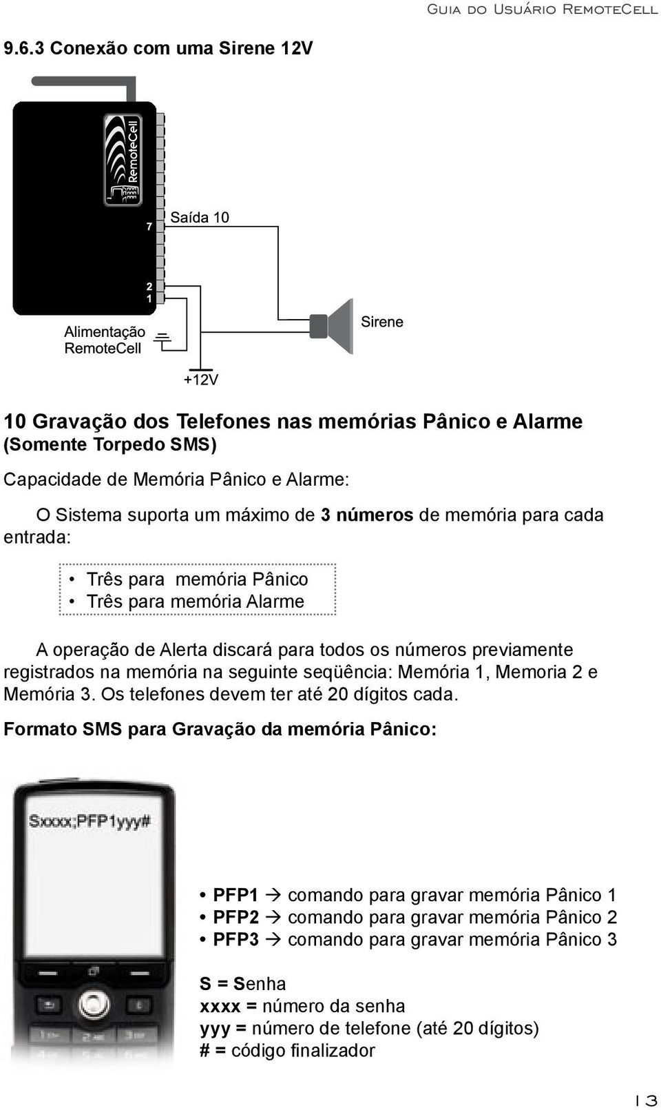 seguinte seqüência: Memória 1, Memoria 2 e Memória 3. Os telefones devem ter até 20 dígitos cada.