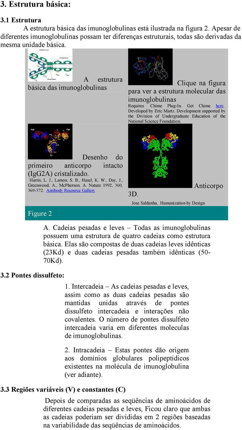 A estrutura básica das imunoglobulinas Clique na figura para ver a estrutura molecular das imunoglobulinas Requires Chime Plug-In. Get Chime here. Developed by Eric Martz.