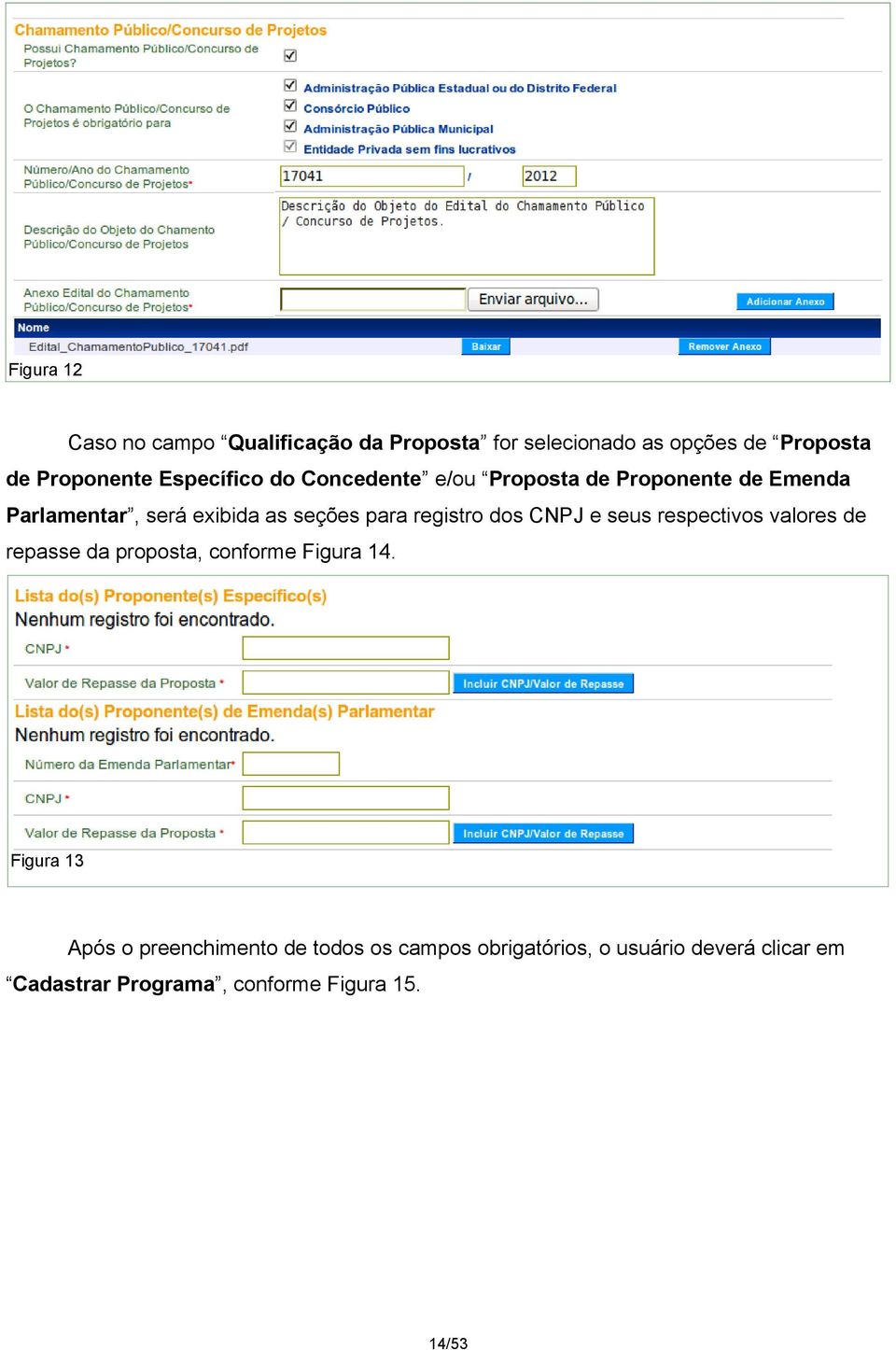 registro dos CNPJ e seus respectivos valores de repasse da proposta, conforme Figura 14.