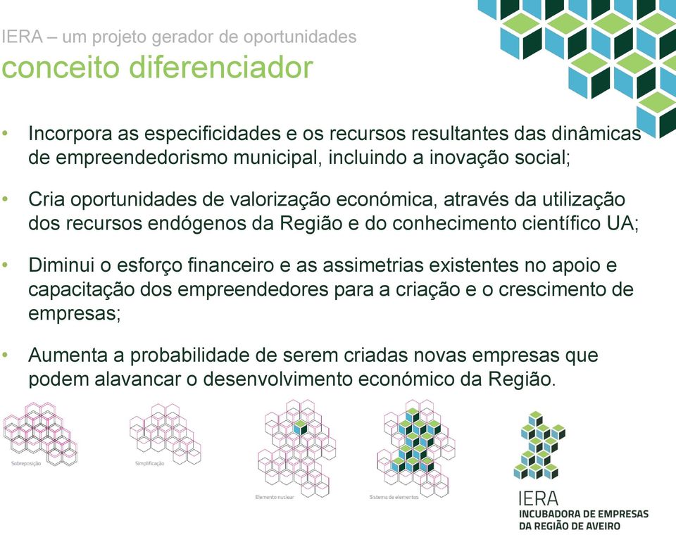 científico UA; Diminui o esforço financeiro e as assimetrias existentes no apoio e capacitação dos empreendedores para a criação e o