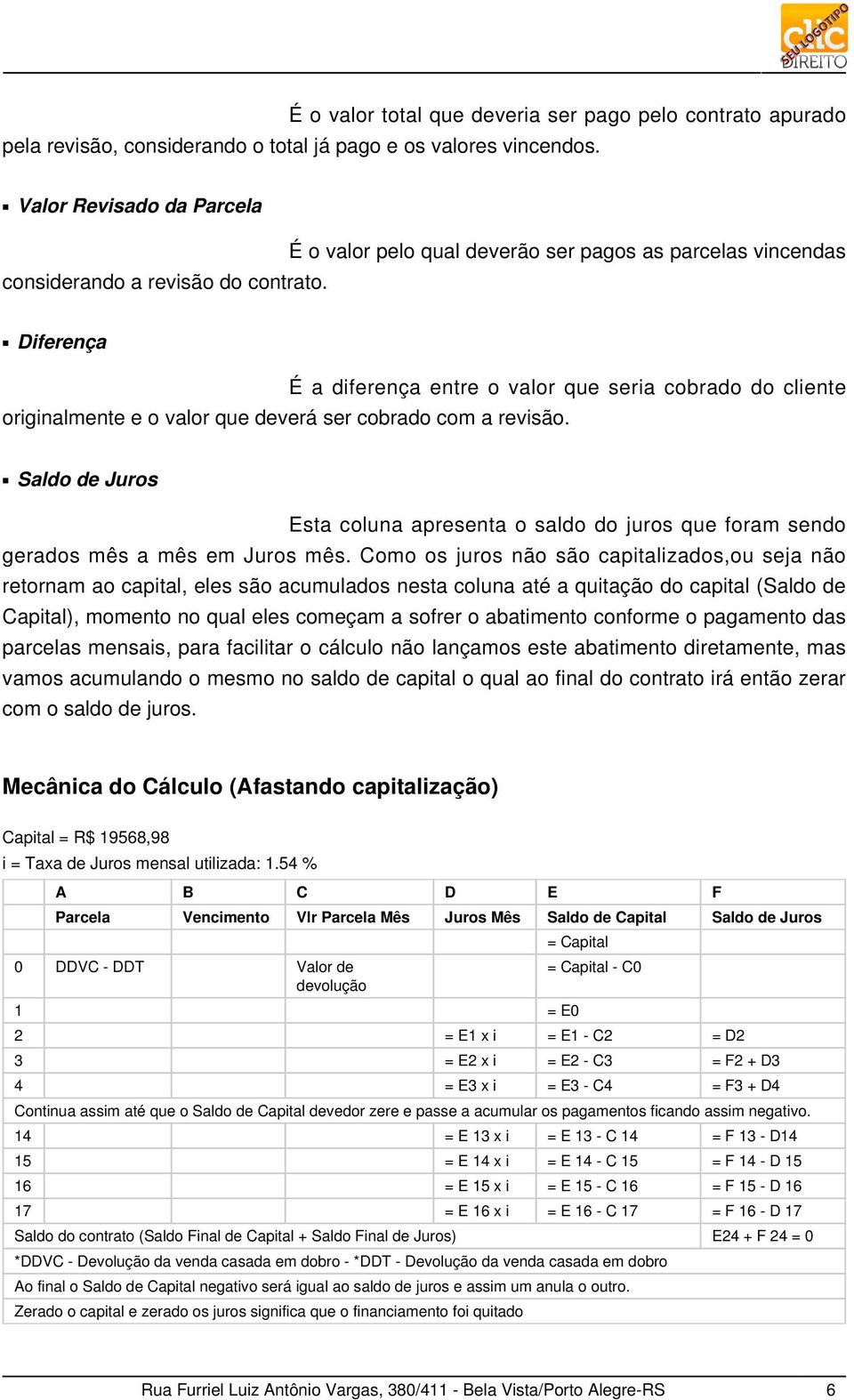 Saldo de Juros Esta coluna apresenta o saldo do juros que foram sendo gerados mês a mês em Juros mês.