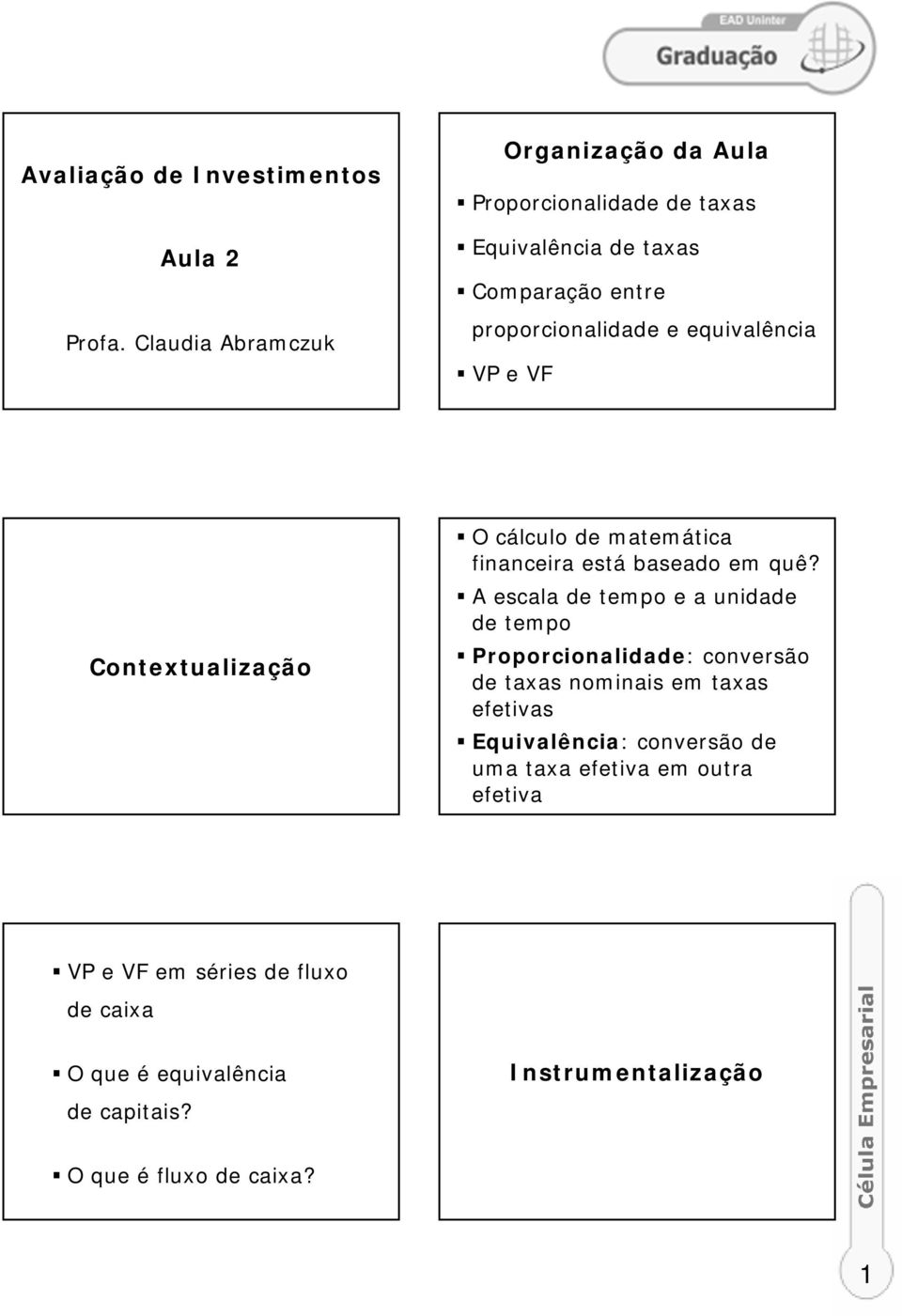 equivalência VP e VF Contextualização O cálculo de matemática financeira está baseado em quê?