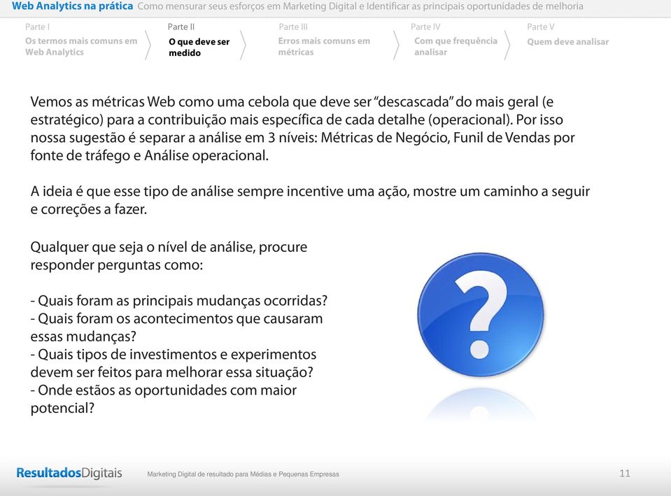 A ideia é que esse tipo de análise sempre incentive uma ação, mostre um caminho a seguir e correções a fazer.